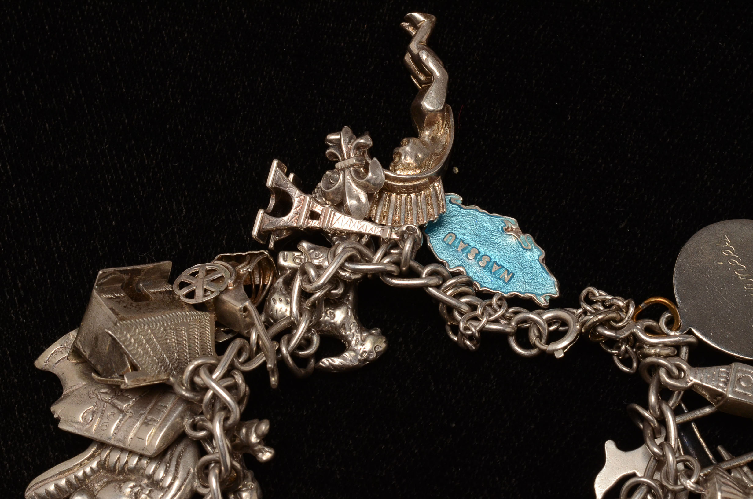 Vintage Sterling Silver Charm Bracelet with Thirty Three Charms