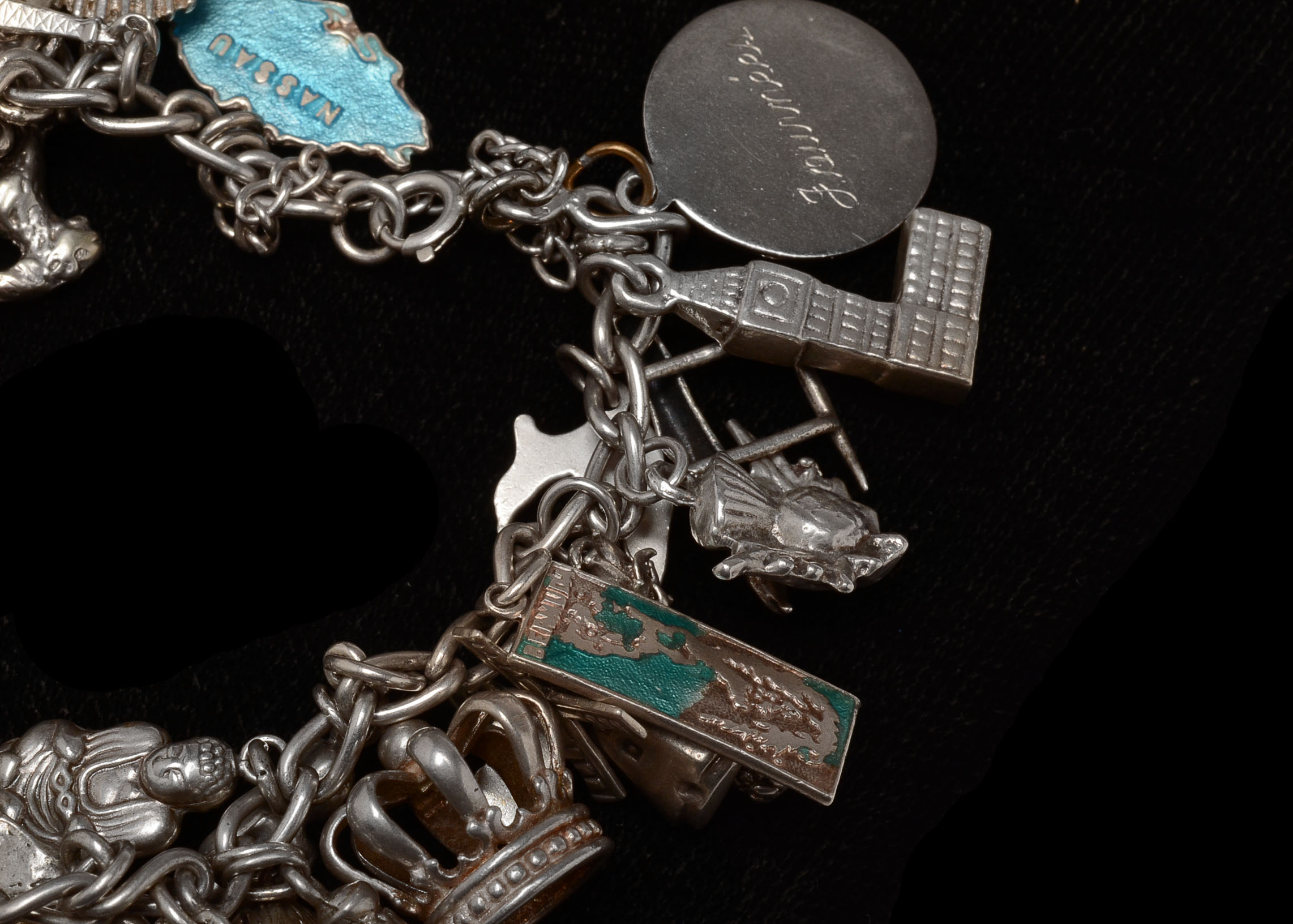 Vintage Sterling Silver Charm Bracelet with Thirty Three Charms