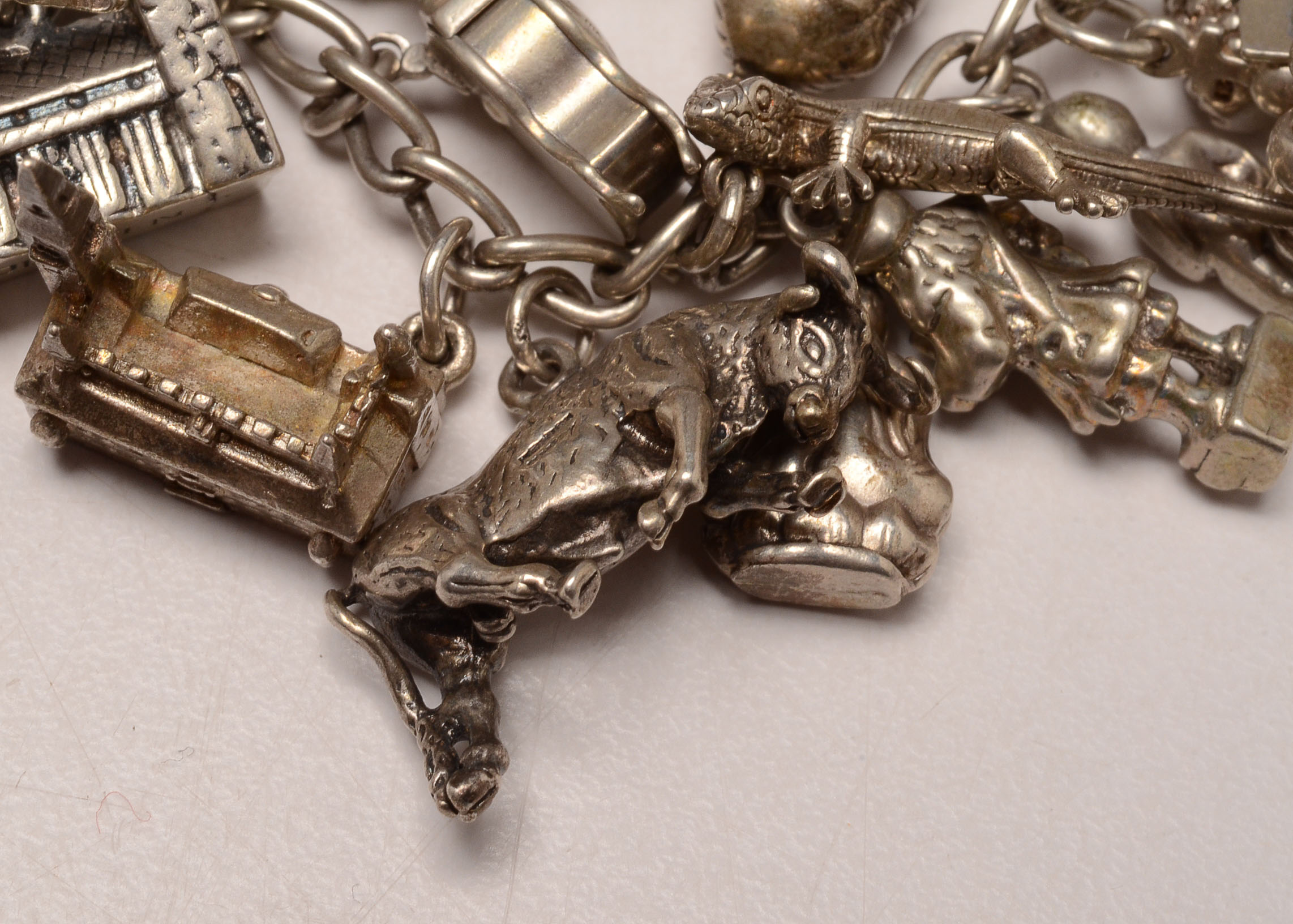 Vintage Sterling Silver Charm Bracelet with Thirty Three Charms