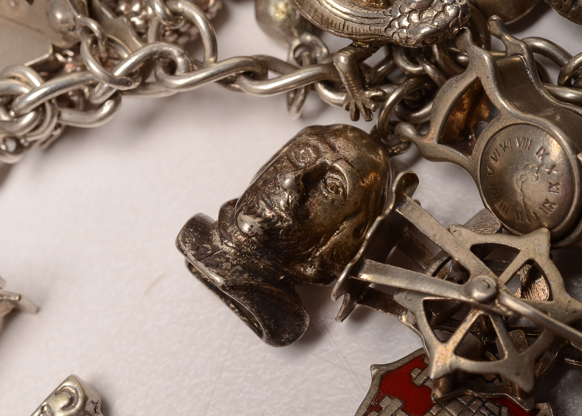 Vintage Sterling Silver Charm Bracelet with Thirty Three Charms