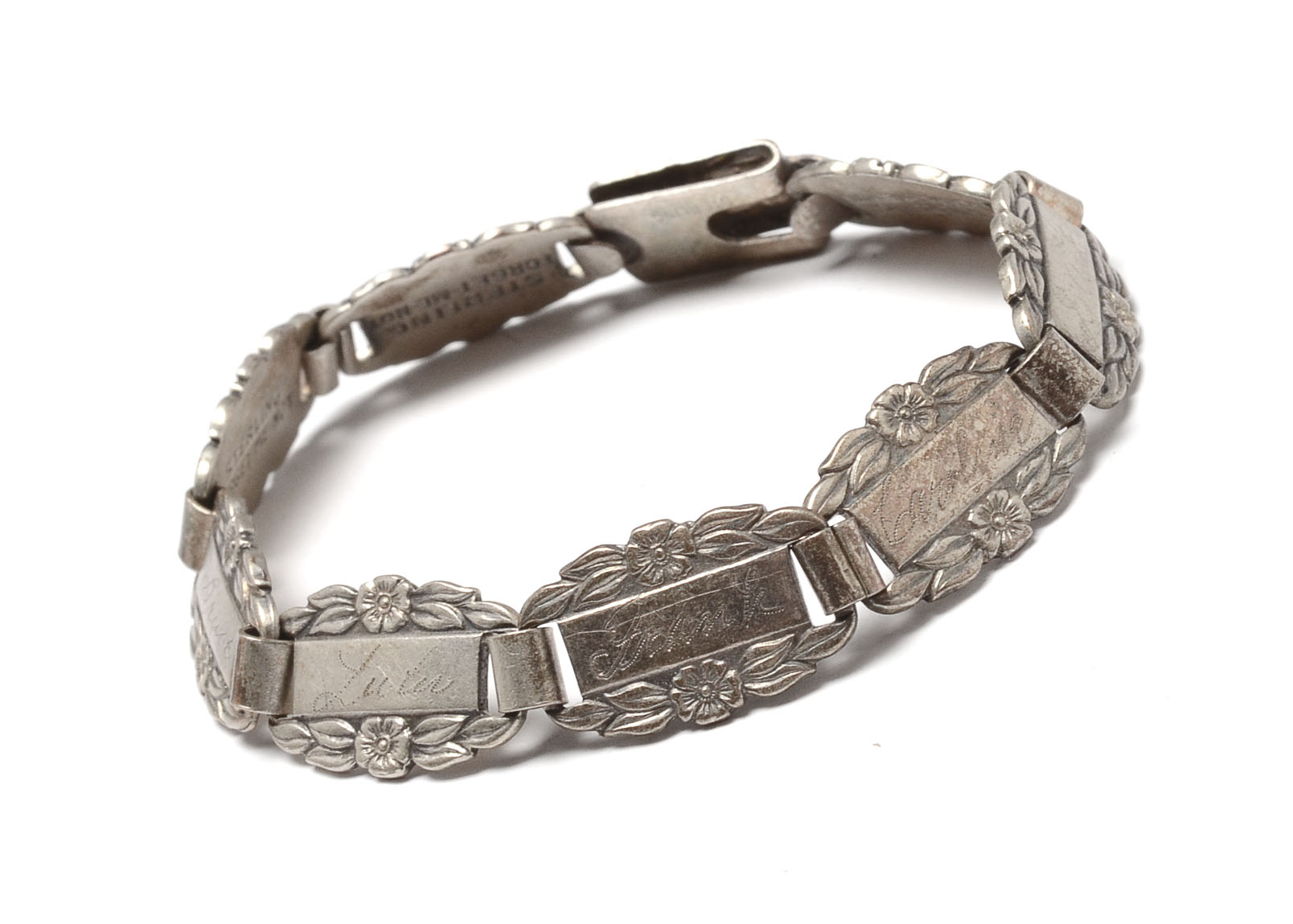 Vintage Sterling Silver "Forget Me Not" Link Bracelet 