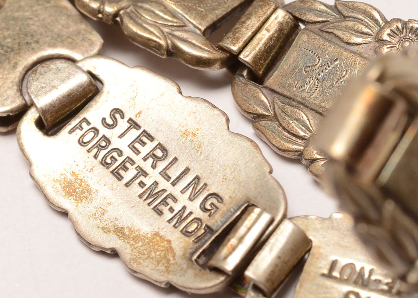 Vintage Sterling Silver "Forget Me Not" Link Bracelet 