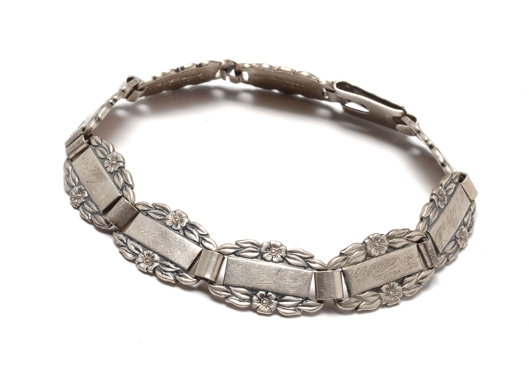 Vintage Sterling Silver "Forget Me Not" Link Bracelet 