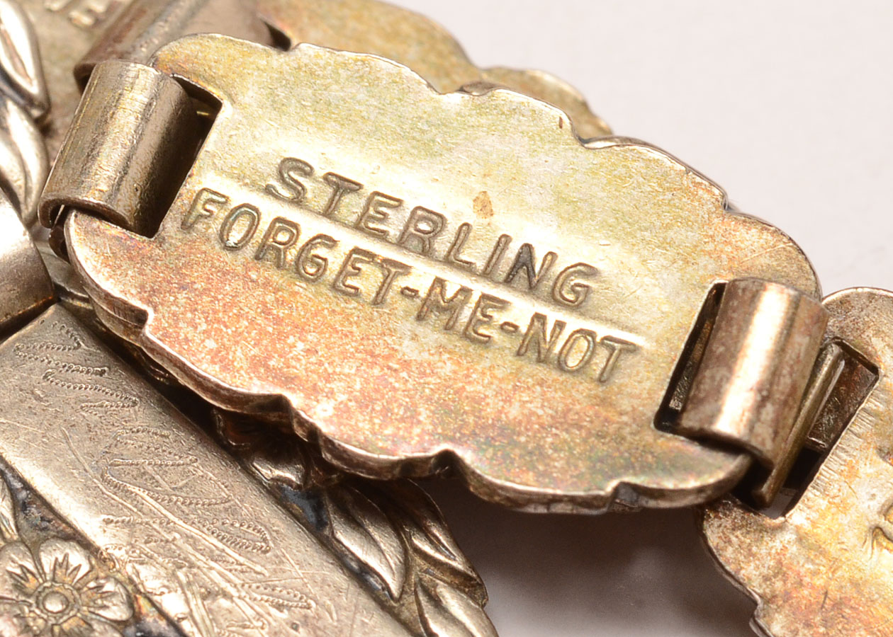 Vintage Sterling Silver "Forget Me Not" Link Bracelet 