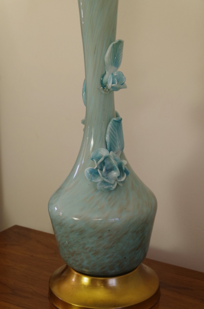 Vintage Murano Art Glass Lamps with Floral Applique
