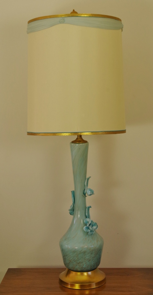 Vintage Murano Art Glass Lamps with Floral Applique