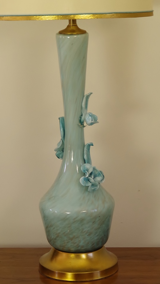 Vintage Murano Art Glass Lamps with Floral Applique