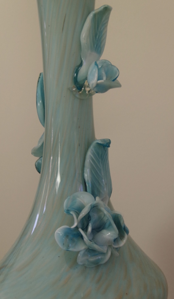 Vintage Murano Art Glass Lamps with Floral Applique