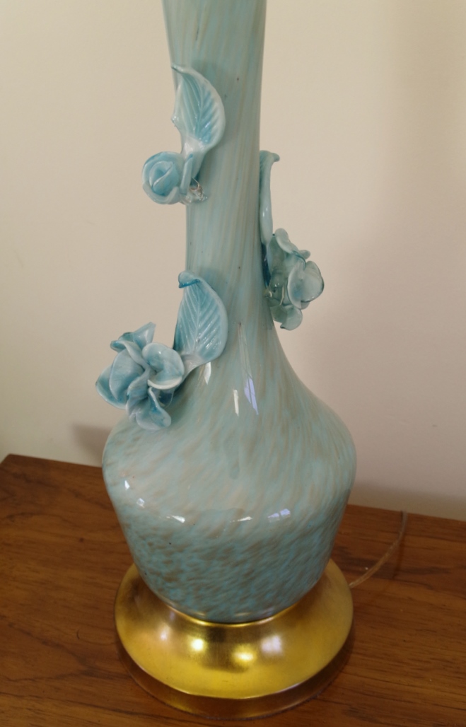 Vintage Murano Art Glass Lamps with Floral Applique