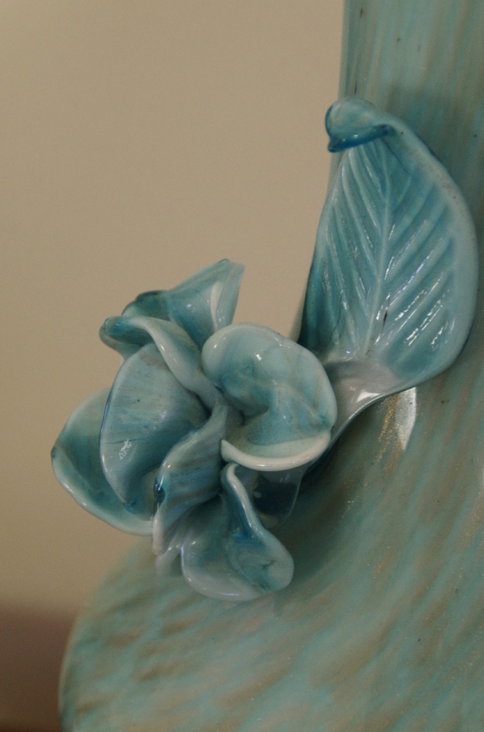 Vintage Murano Art Glass Lamps with Floral Applique