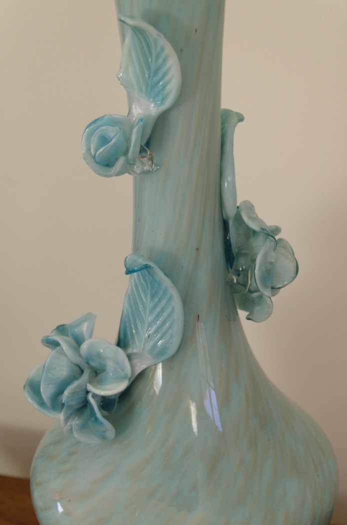 Vintage Murano Art Glass Lamps with Floral Applique