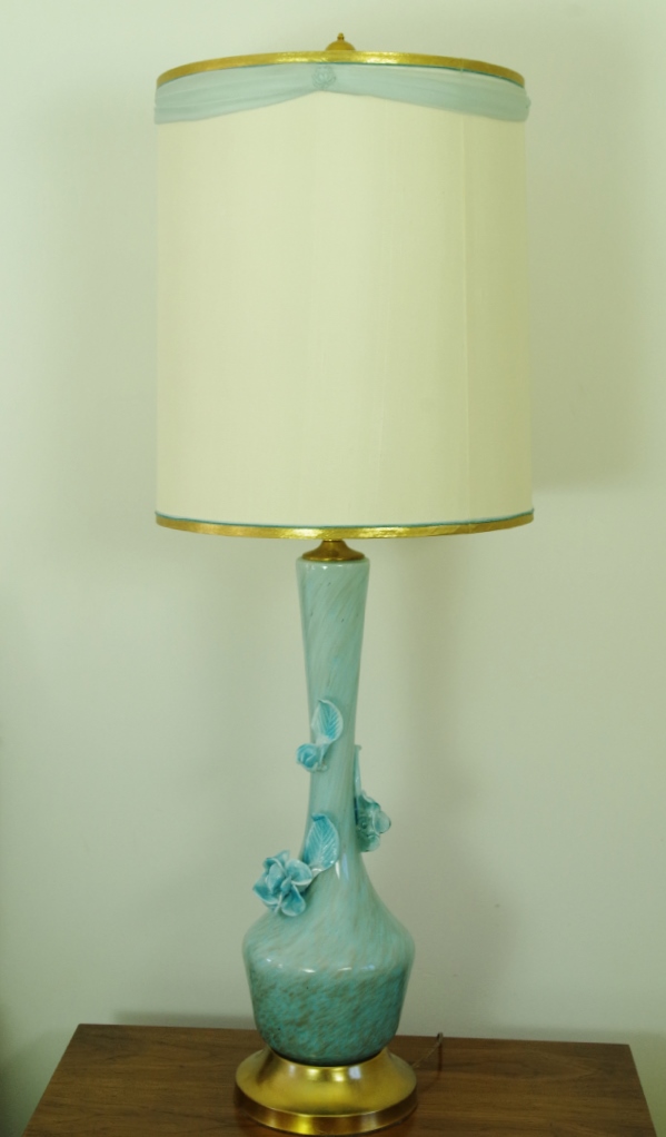Vintage Murano Art Glass Lamps with Floral Applique
