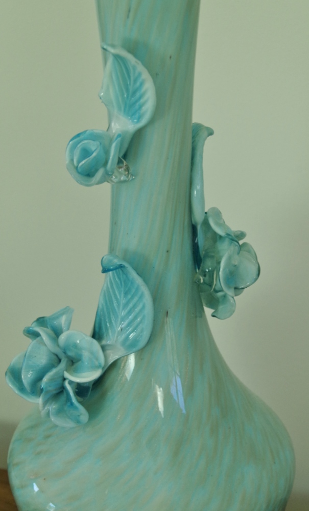 Vintage Murano Art Glass Lamps with Floral Applique