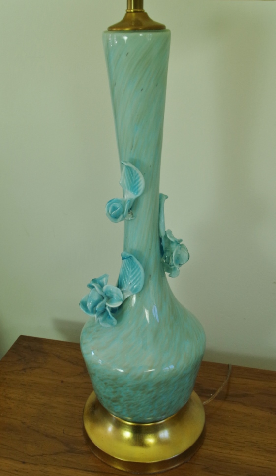 Vintage Murano Art Glass Lamps with Floral Applique