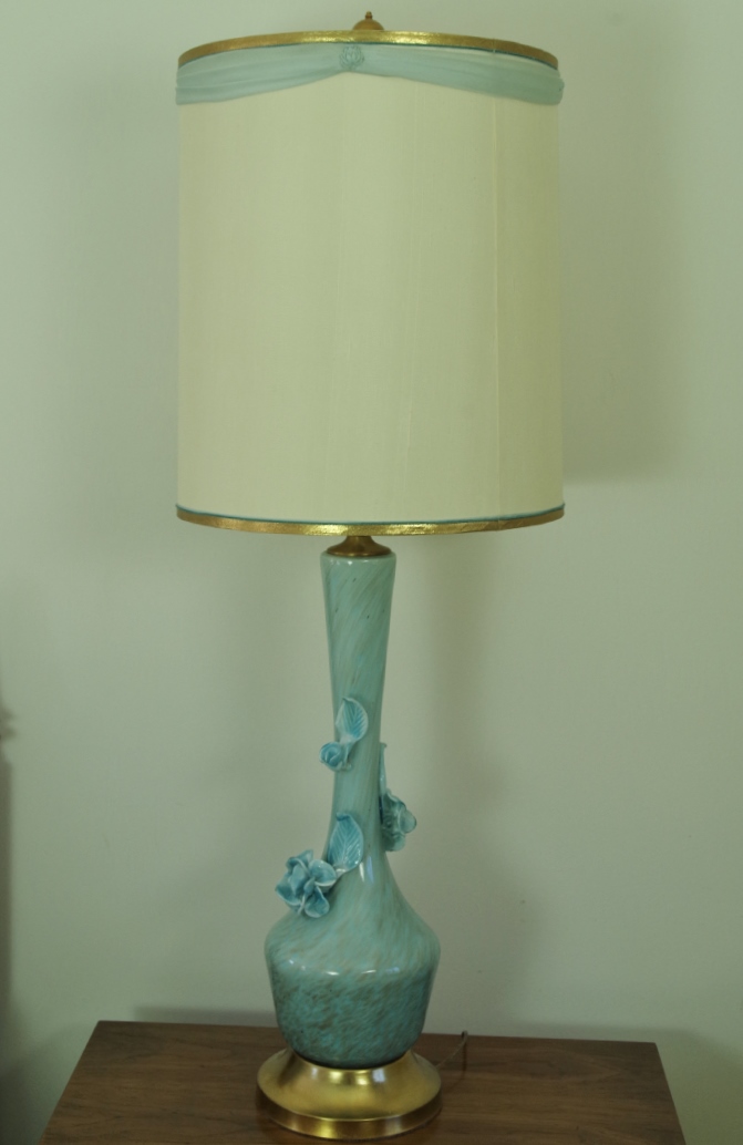 Vintage Murano Art Glass Lamps with Floral Applique