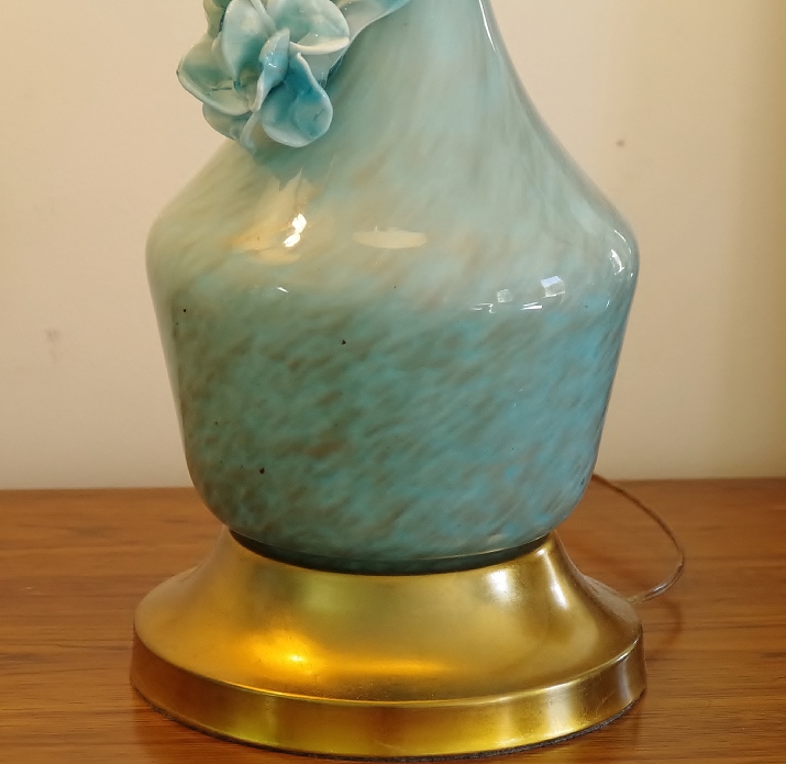 Vintage Murano Art Glass Lamps with Floral Applique