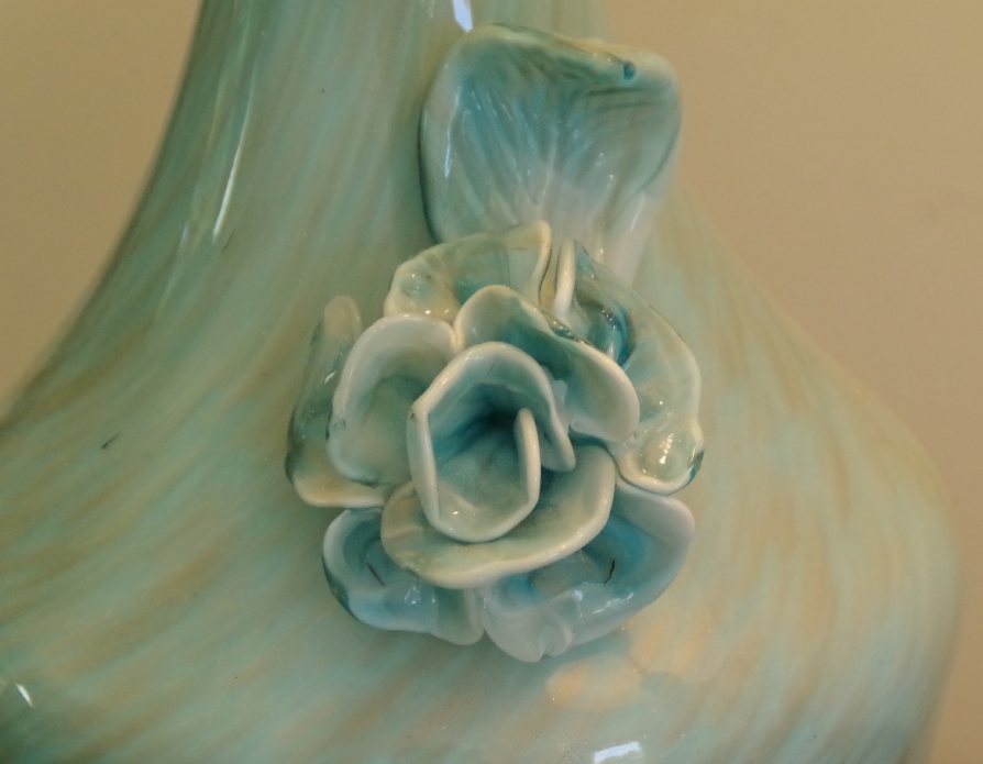 Vintage Murano Art Glass Lamps with Floral Applique