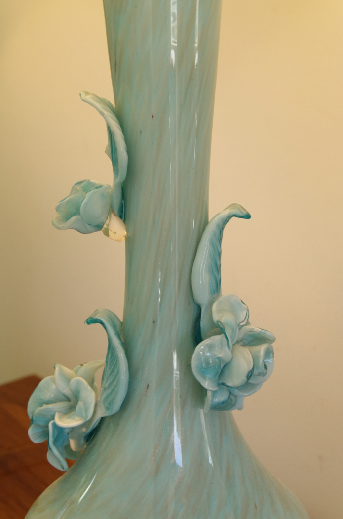 Vintage Murano Art Glass Lamps with Floral Applique