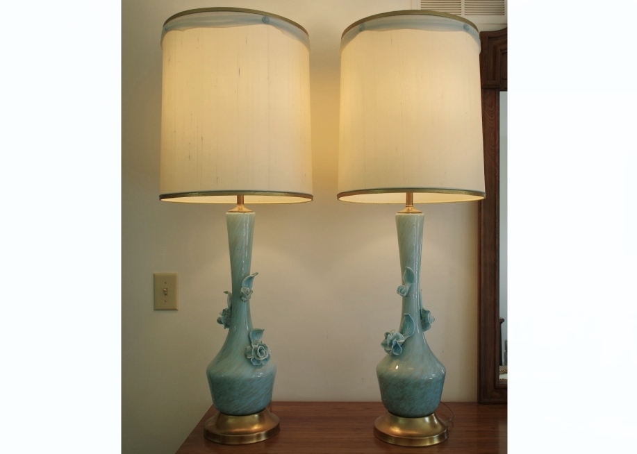 Vintage Murano Art Glass Lamps with Floral Applique