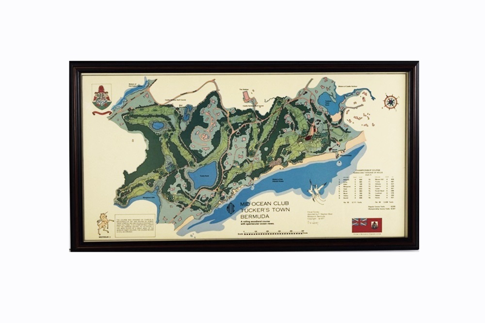 A Vintage Framed Map of the Mid Ocean Club Tucker's Town, Bermuda