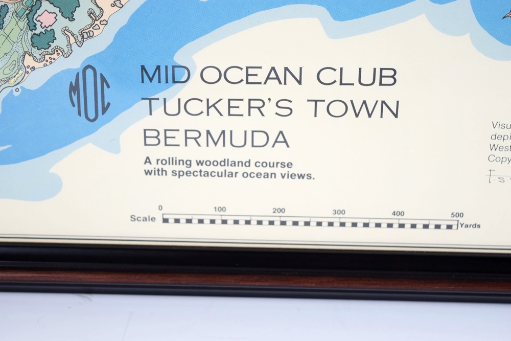 A Vintage Framed Map of the Mid Ocean Club Tucker's Town, Bermuda