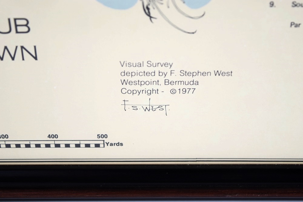 A Vintage Framed Map of the Mid Ocean Club Tucker's Town, Bermuda