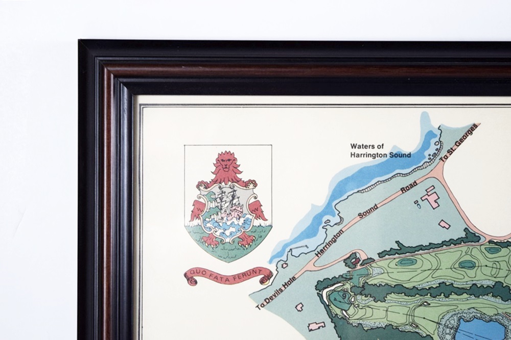 A Vintage Framed Map of the Mid Ocean Club Tucker's Town, Bermuda