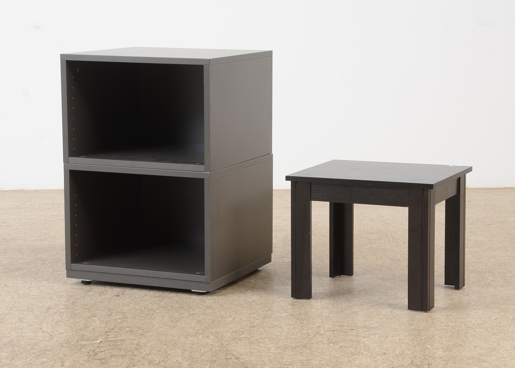 Black End Table and Stacking Storage Units