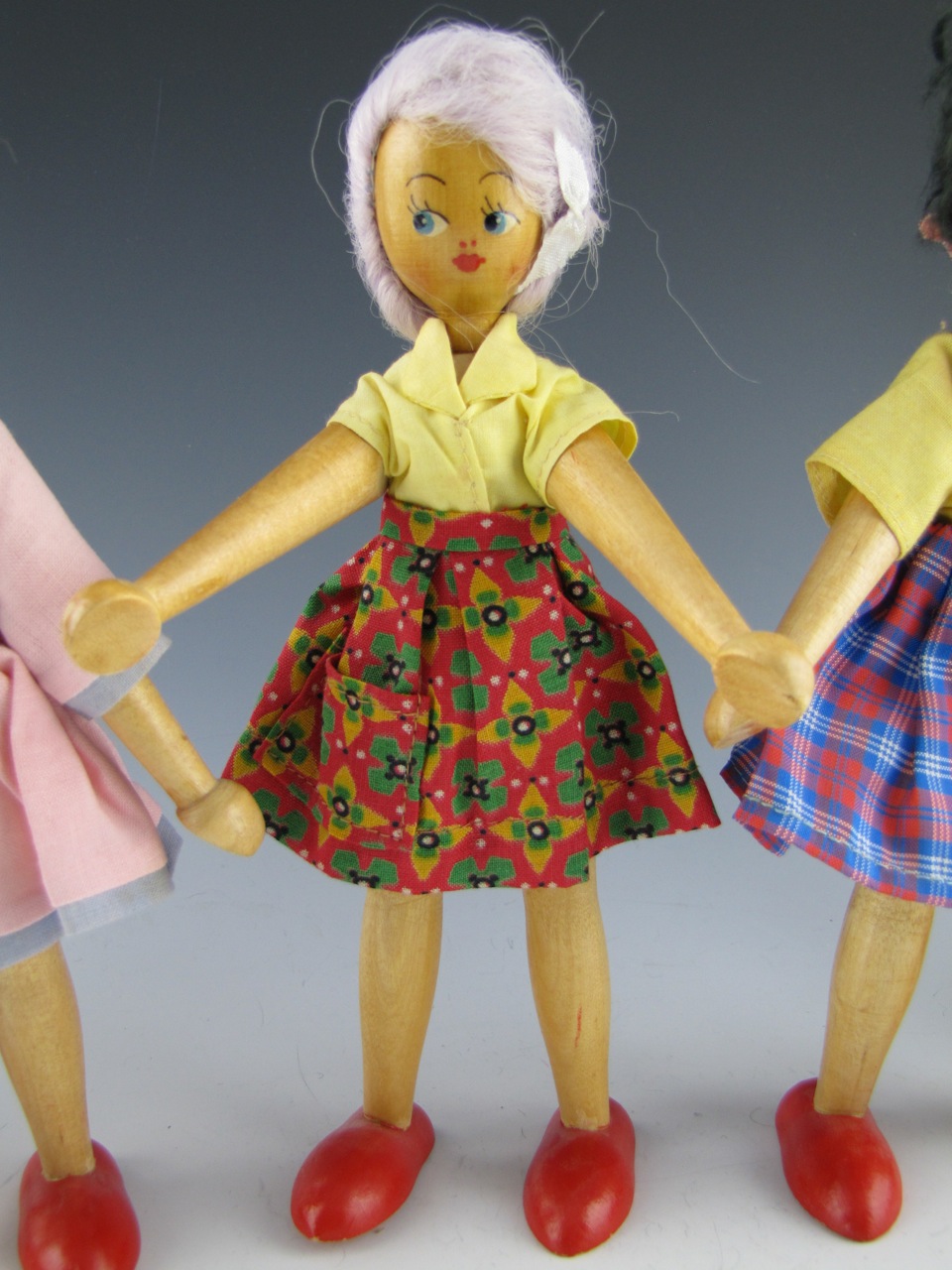 Vintage Collection of Twelve Wooden Pin Dolls Handmade in Poland