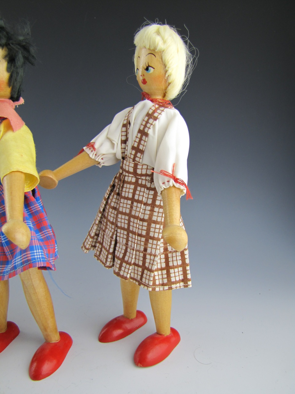 Vintage Collection of Twelve Wooden Pin Dolls Handmade in Poland