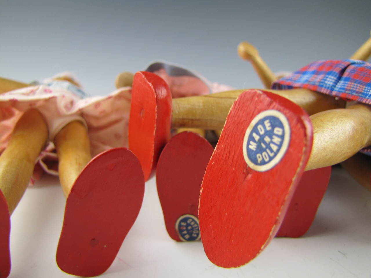 Vintage Collection of Twelve Wooden Pin Dolls Handmade in Poland