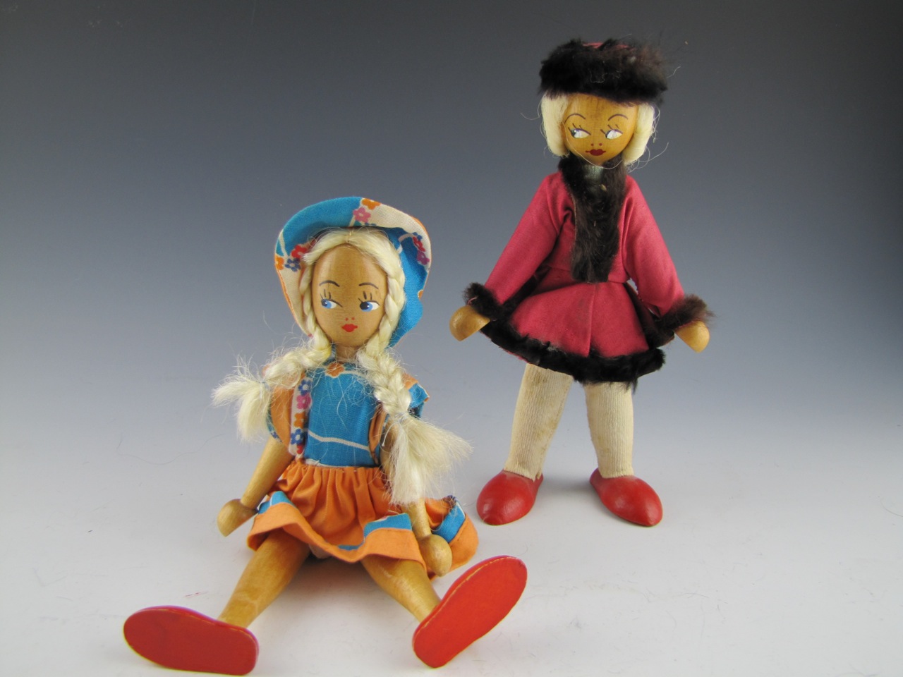 Vintage Collection of Twelve Wooden Pin Dolls Handmade in Poland