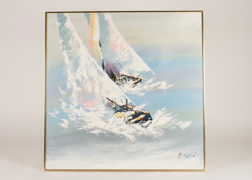 Sailboat Painting Signed R. Swanson