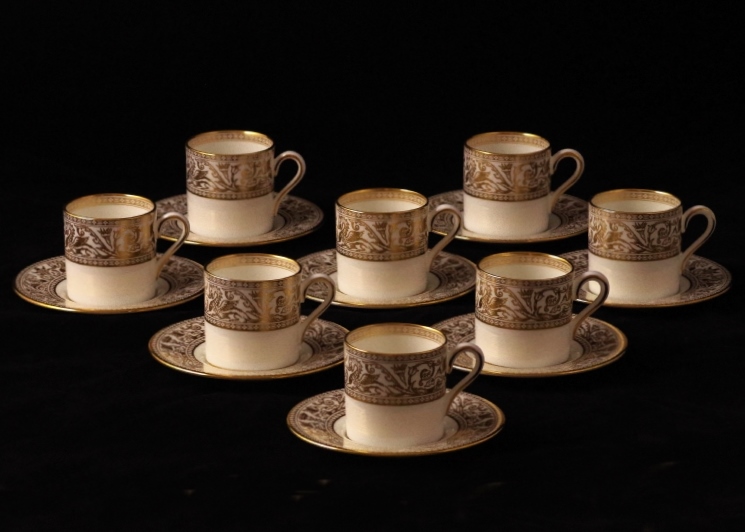 Wedgwood "Gold Florentine" Set of Eight Demitasse Cups, Saucers