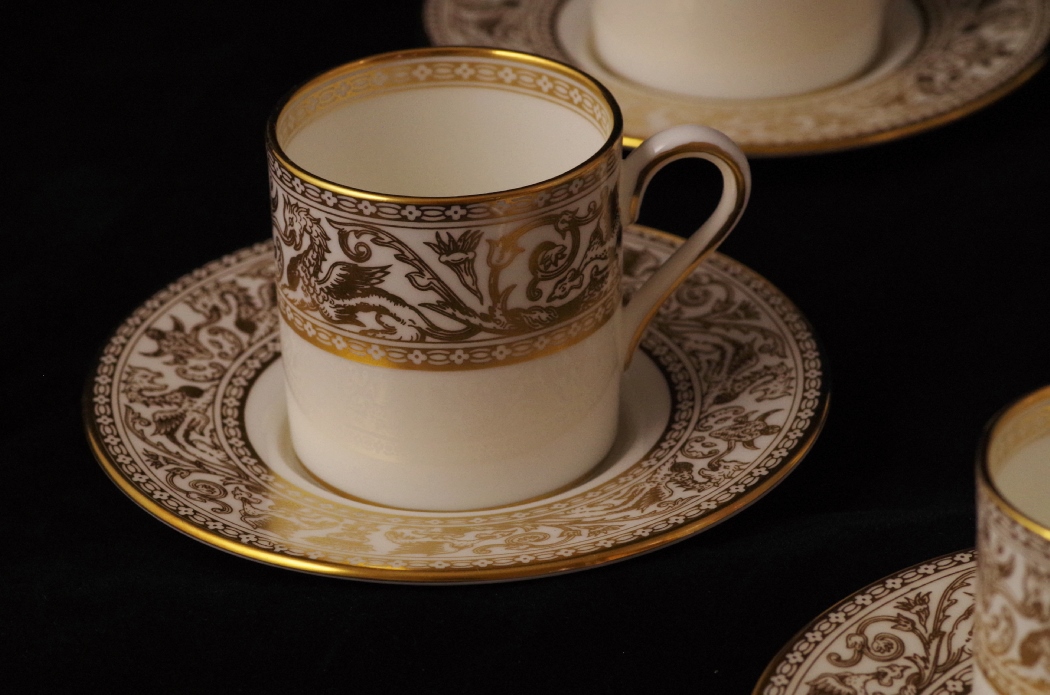 Wedgwood "Gold Florentine" Set of Eight Demitasse Cups, Saucers