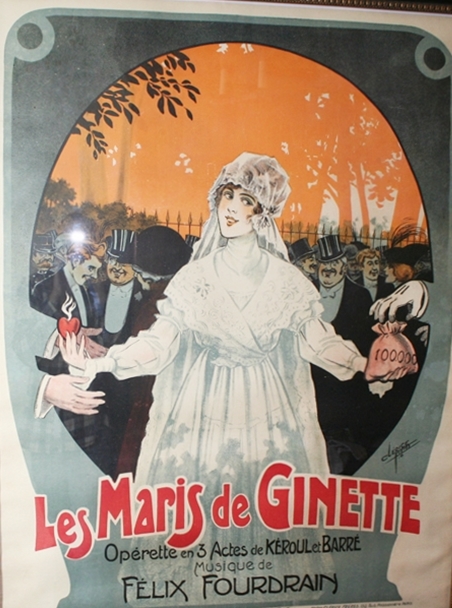 "Le Maris de Ginette" Art Nouveau Opera Poster Lithograph