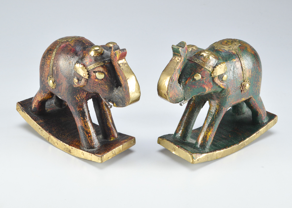 Two Rocking Wooden Indian Elephants