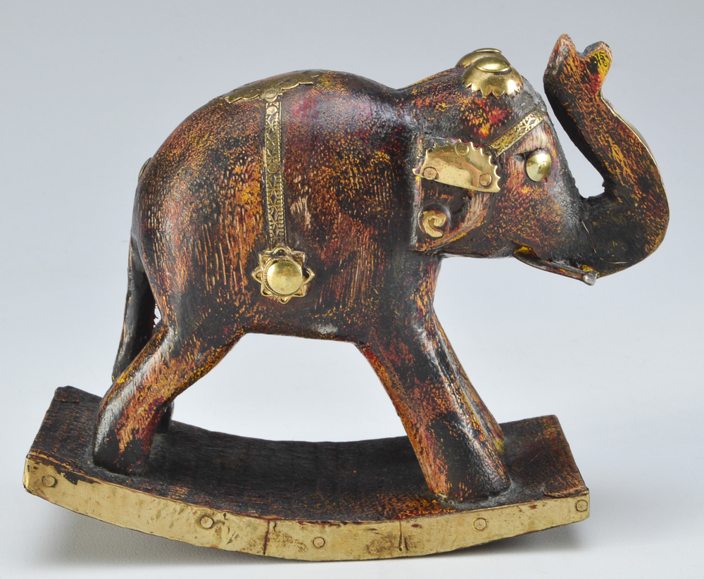 Two Rocking Wooden Indian Elephants