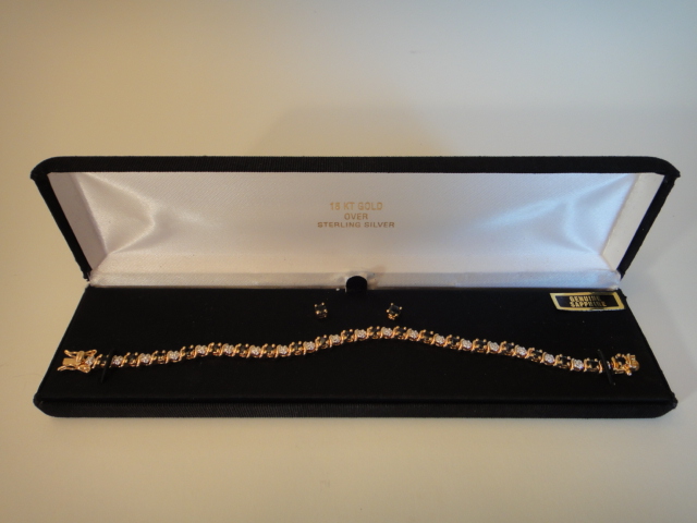 18K Gold Over Sterling Sapphire Bracelet and Matching Earrings