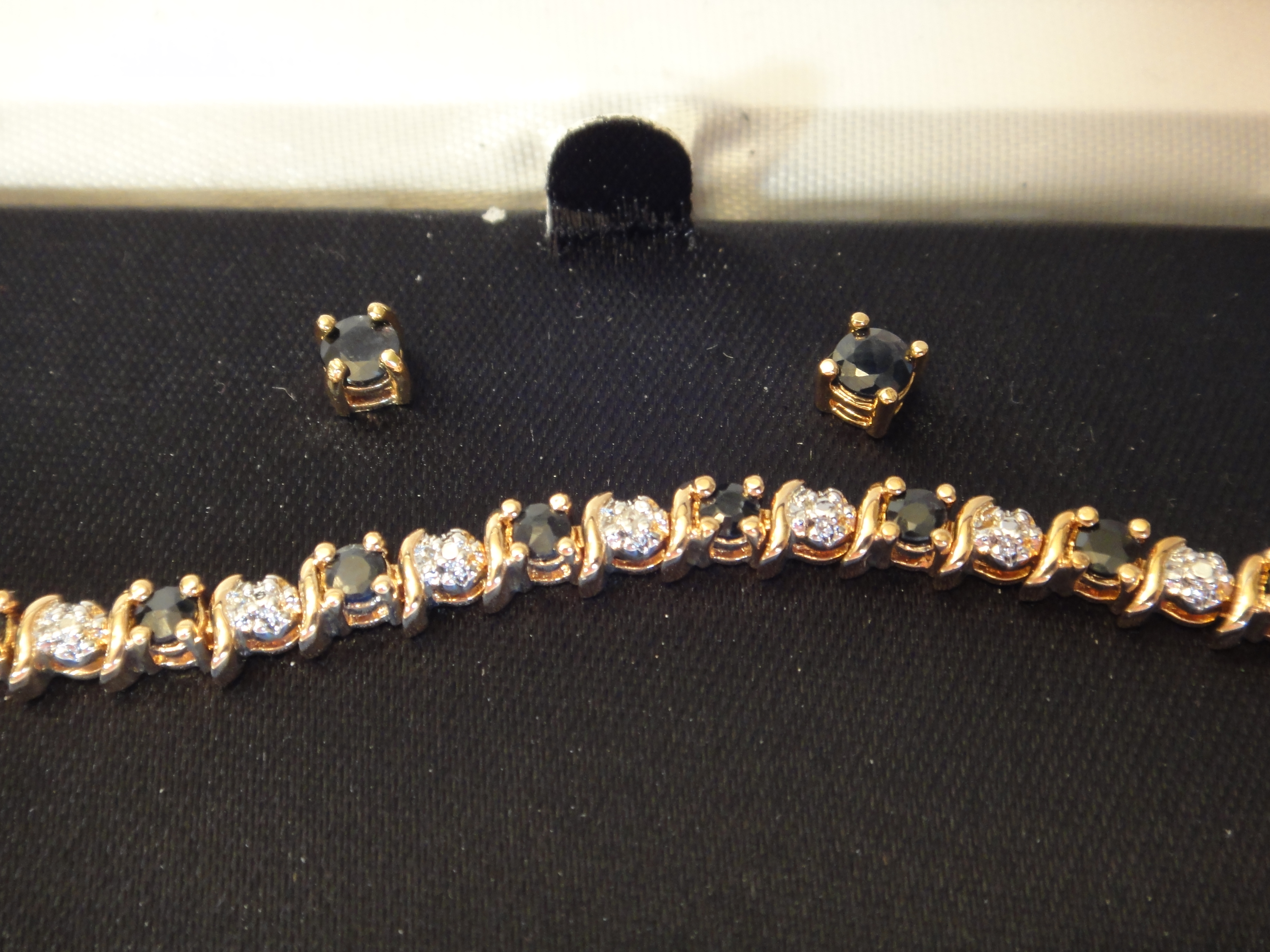 18K Gold Over Sterling Sapphire Bracelet and Matching Earrings