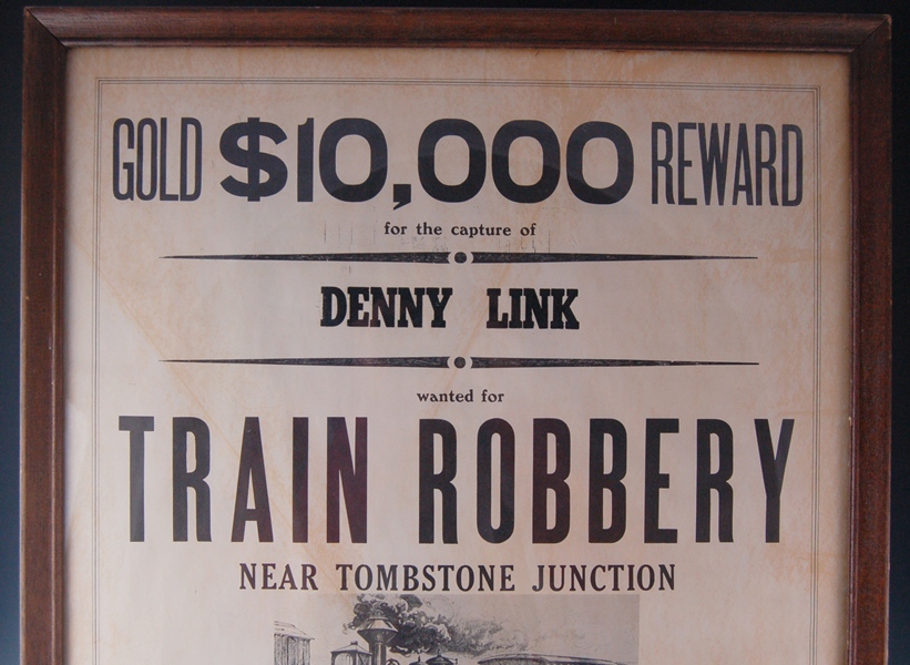 Decorative Metal Train and "Wanted" Poster