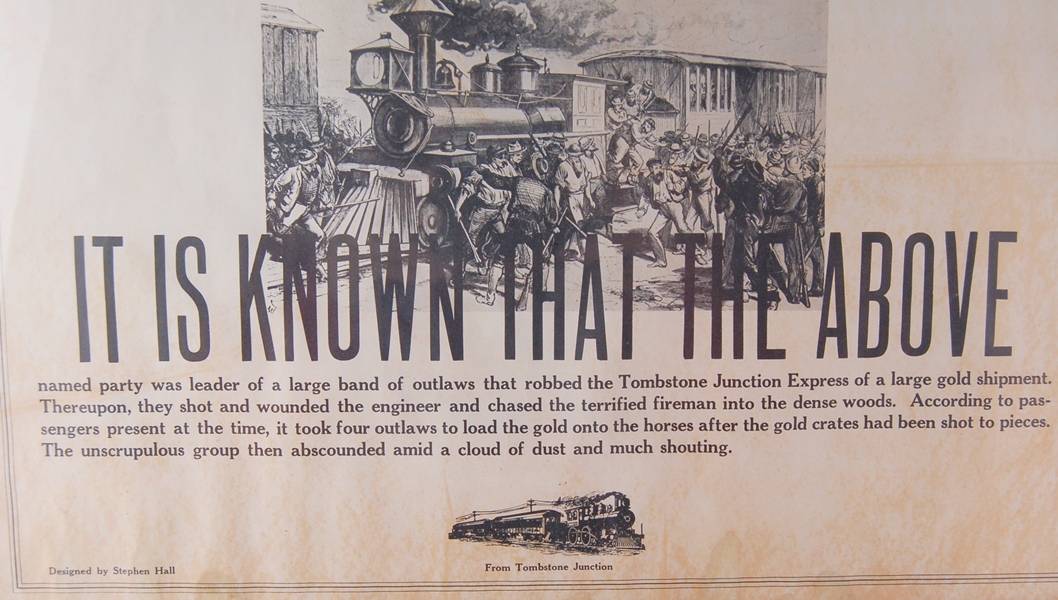 Decorative Metal Train and "Wanted" Poster