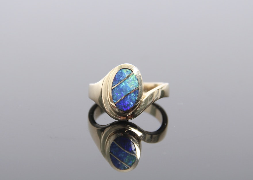 Ladies 14K and Australian Fire Opal Ring Designed by Neil Herman