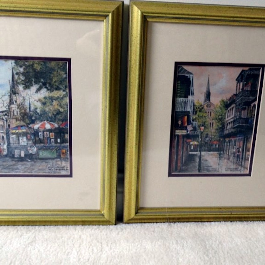 Pair of Framed Knut Engelhardt Prints of New Orleans