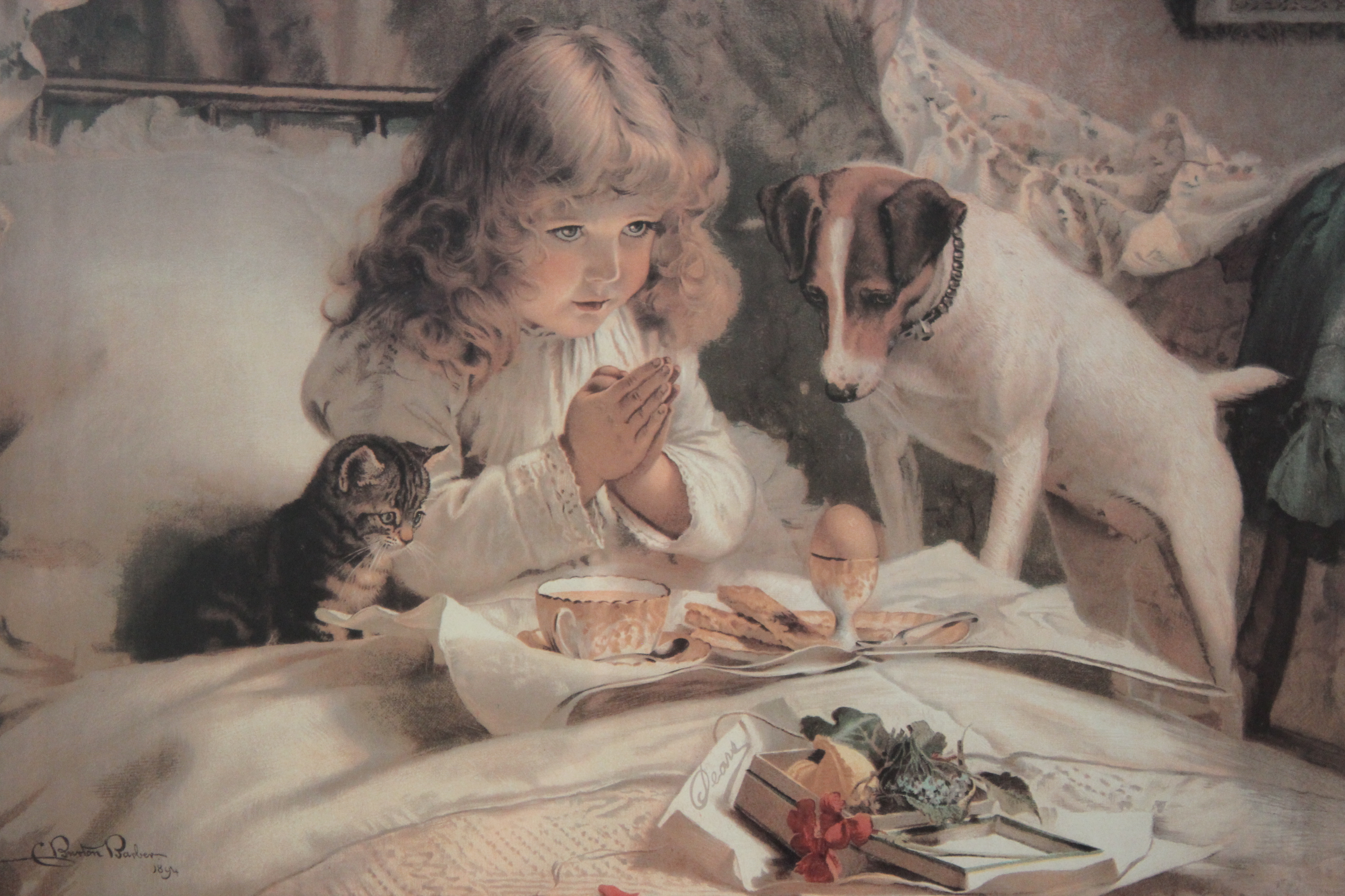 Antique Print by Victorian Artist Charles Barber "Suspense"