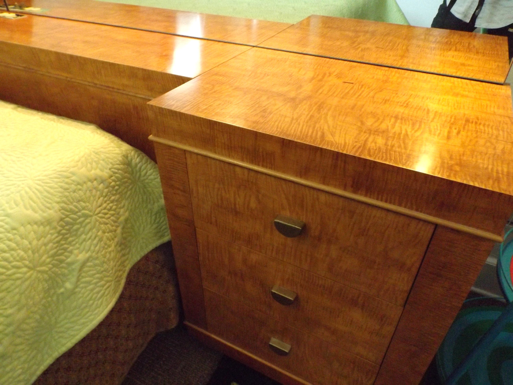 Mid-Century Lane King Tiger Maple Headboard and Night Stands