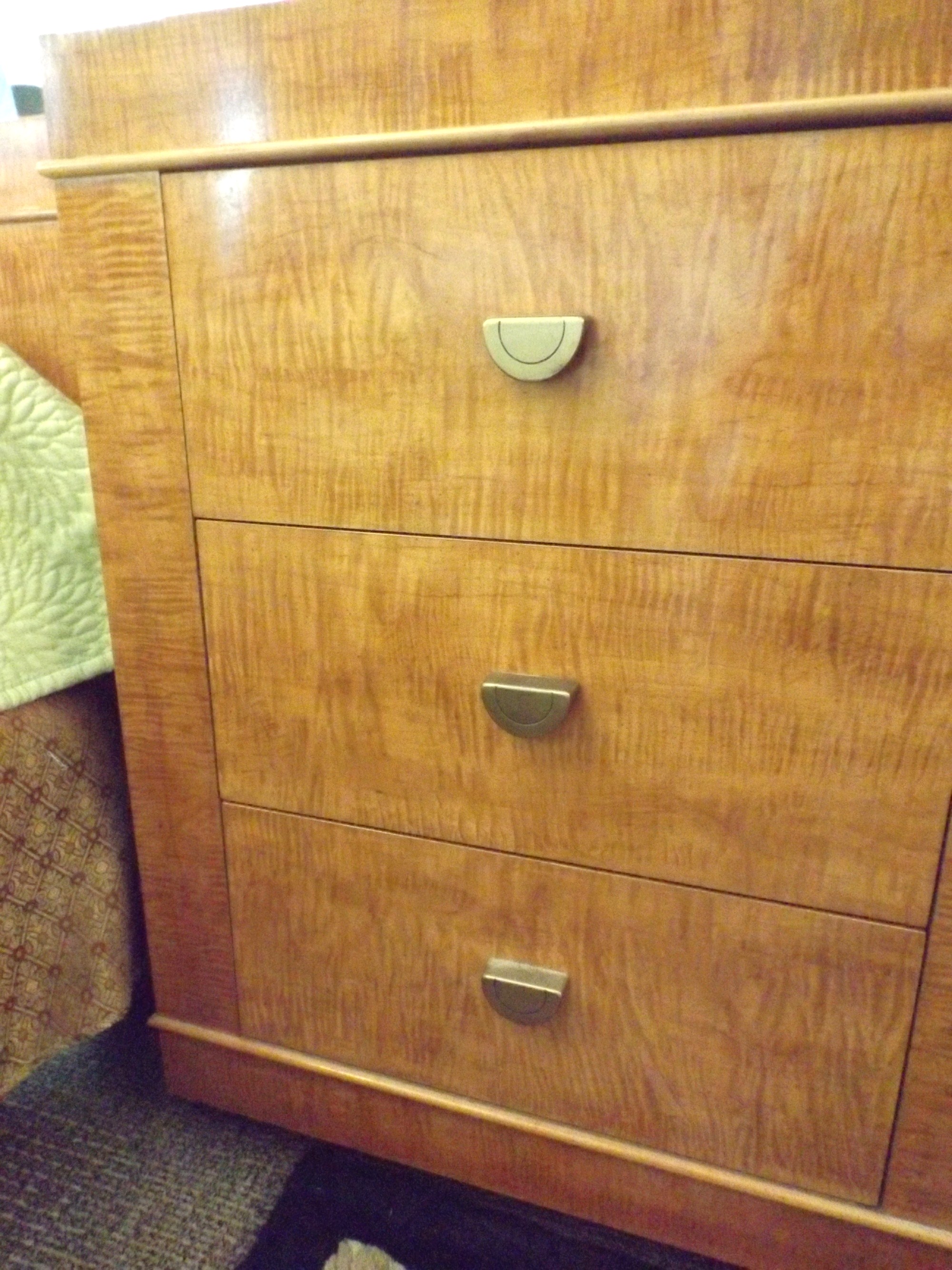 Mid-Century Lane King Tiger Maple Headboard and Night Stands