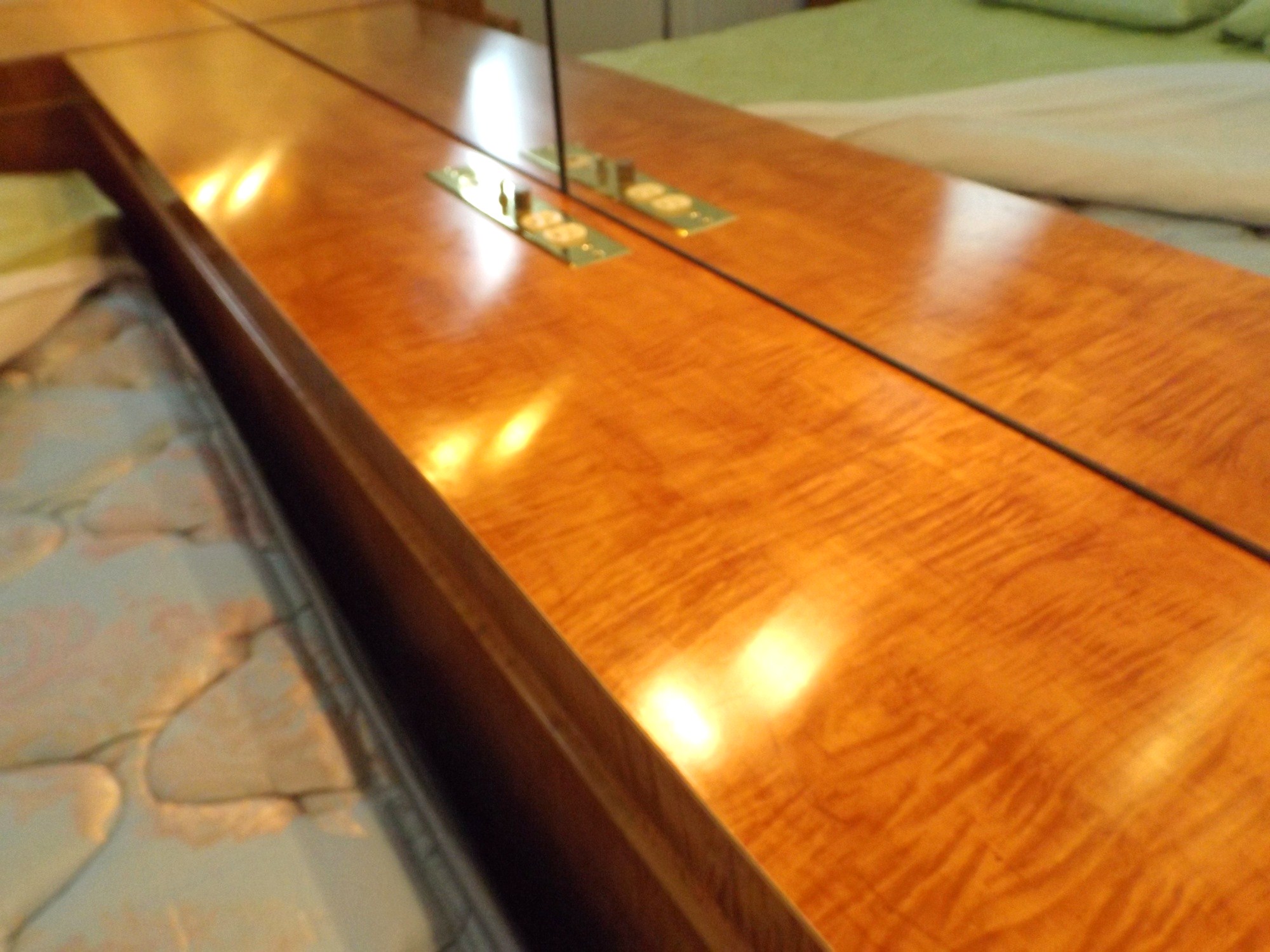 Mid-Century Lane King Tiger Maple Headboard and Night Stands