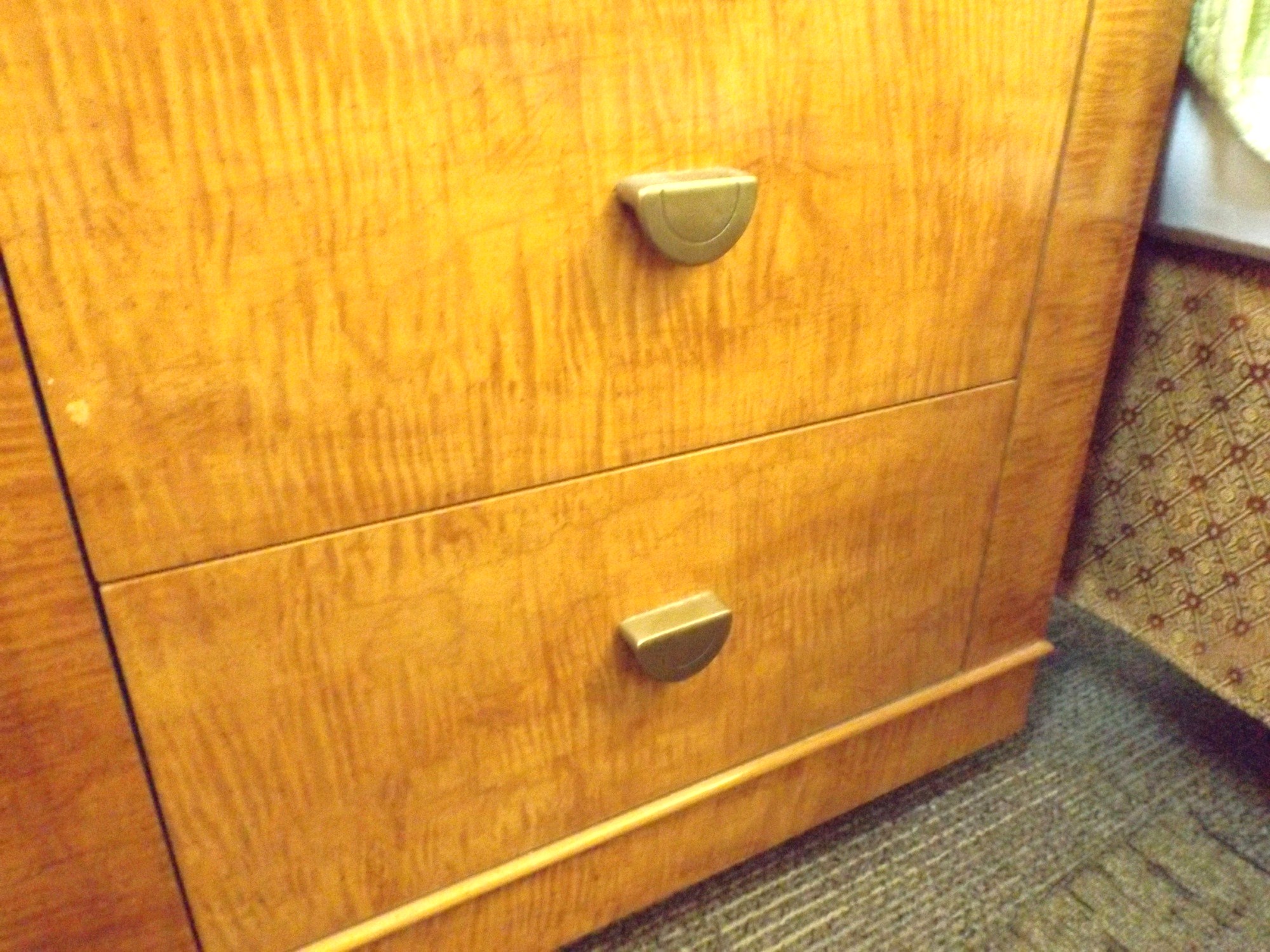 Mid-Century Lane King Tiger Maple Headboard and Night Stands