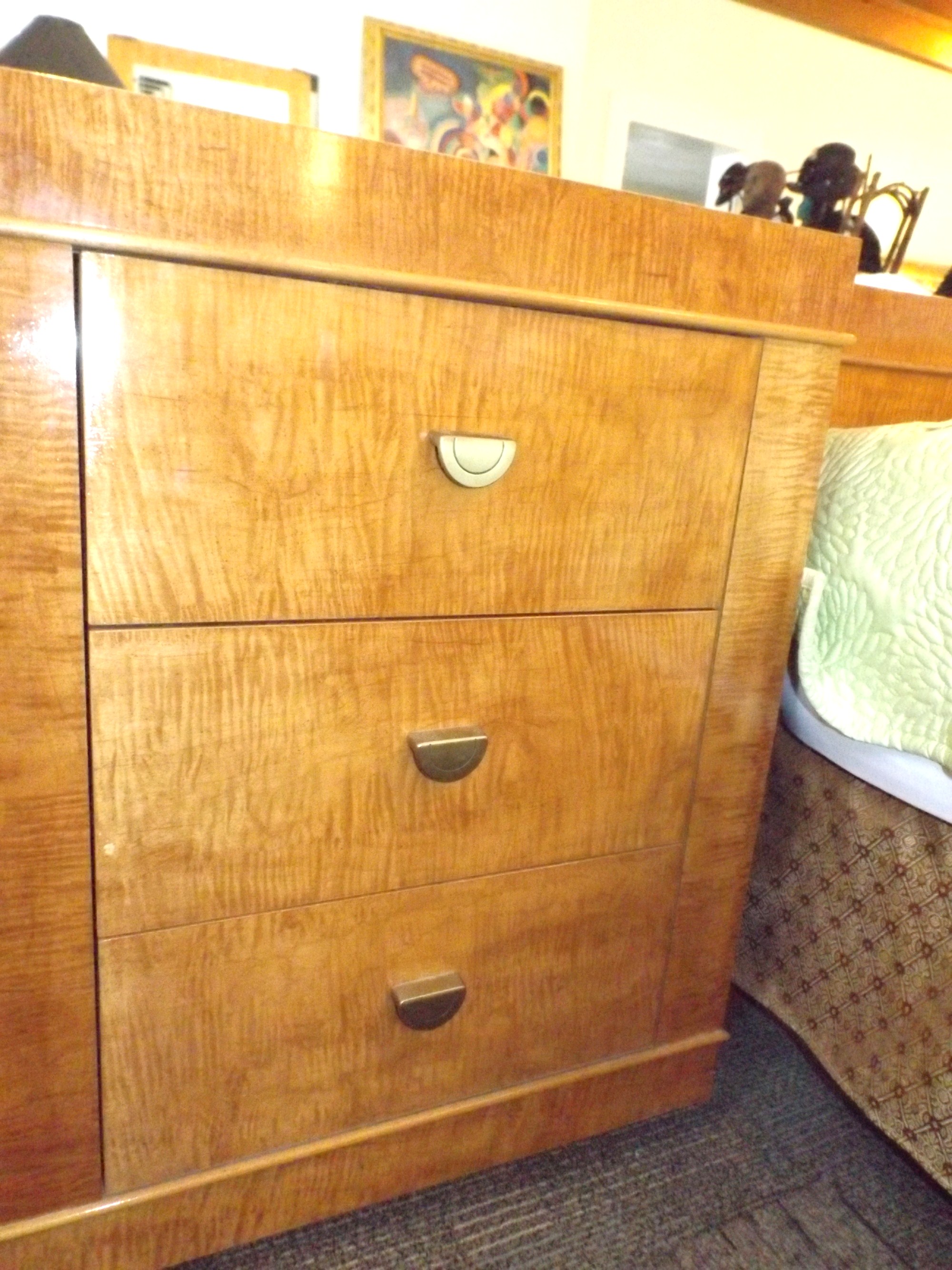 Mid-Century Lane King Tiger Maple Headboard and Night Stands